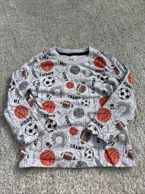 Kids Long Sleeve Grey Sports-Print Tee with Orange & White Accents